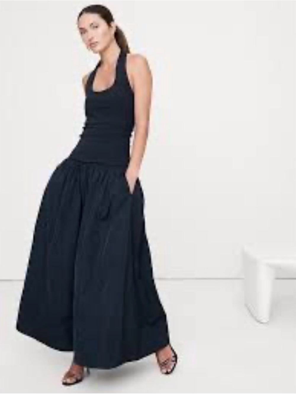 NEW With Tags 2025 Banana Republic Black Taffeta Halter Maxi Dress Small